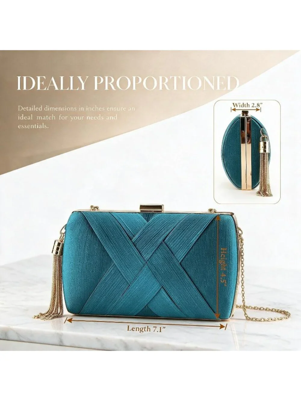 Women's Lake Blue Silk Satin Clutch Purse Pearl Tassel With Chain Evening Bag